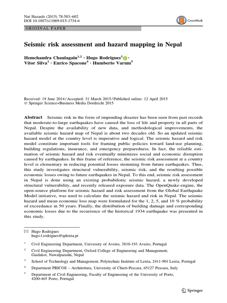 Seismic Risk Assessment and Hazard Mapping in Nepal, Art - 10.1007 ...
