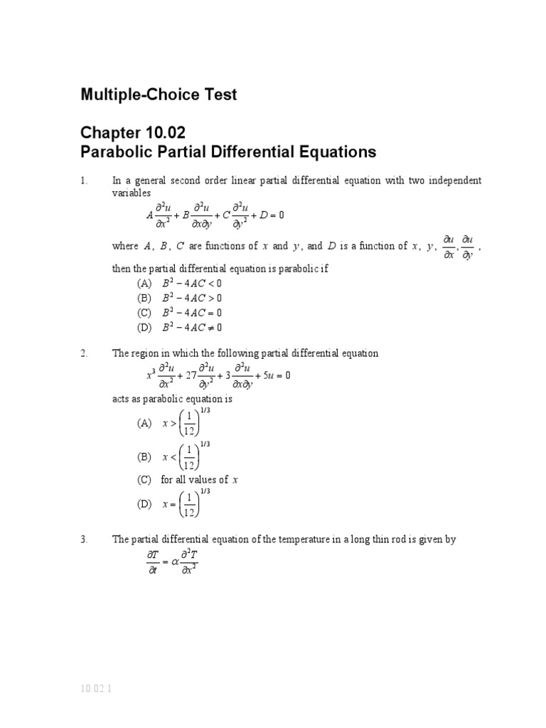 Quiz 10pde Parabolic PDF | PDF | Equations | Mathematical Analysis