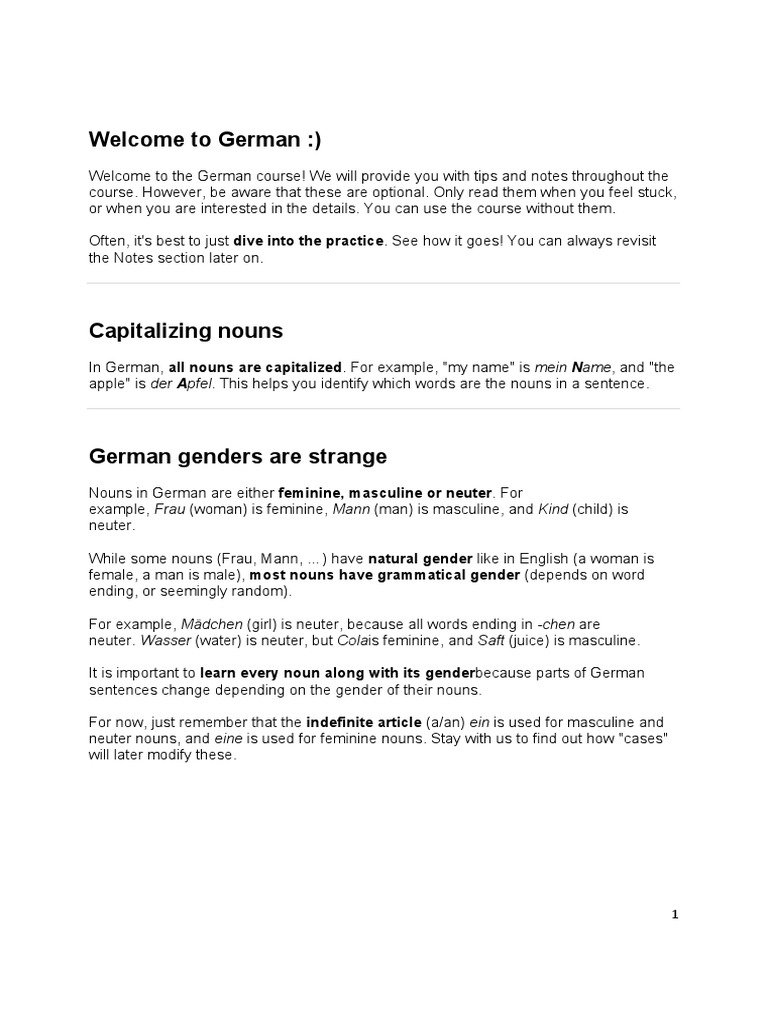 German Language Basics: Gender & Conjugation | PDF | Grammatical Gender ...