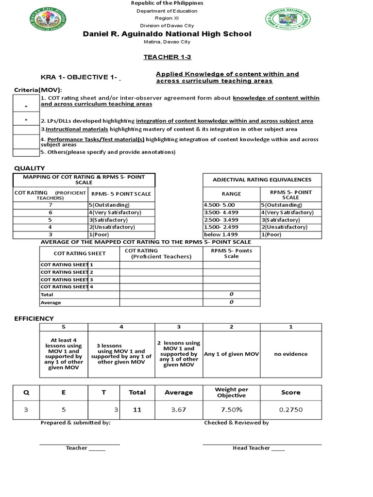 Revised RPMS SY 2018 19 Template AutoCOMP For T1 3 MTs | PDF ...