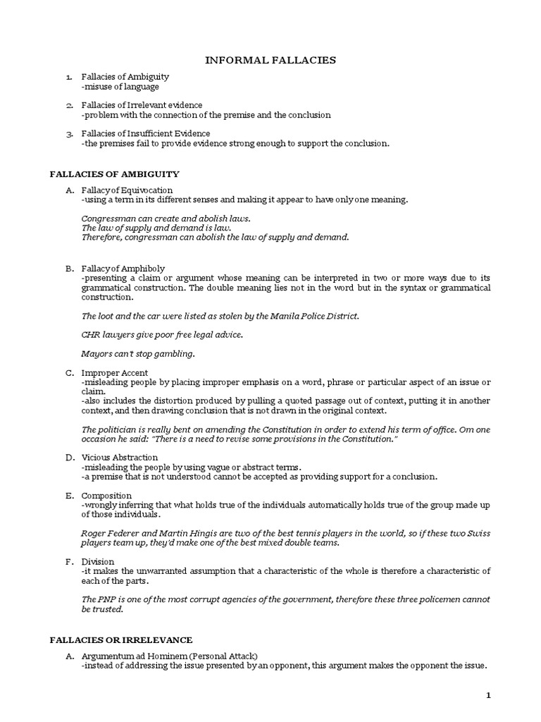 Informal Fallacies Explained | PDF | Fallacy | Ambiguity