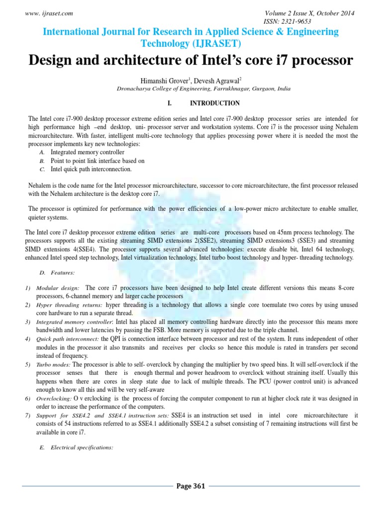 Design and Architecture of Intel's Core I7 Processor | PDF | Multi Core ...