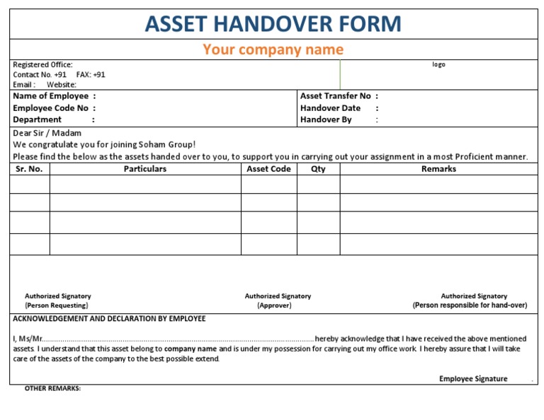 COMPANY Asset Handover Form PDF