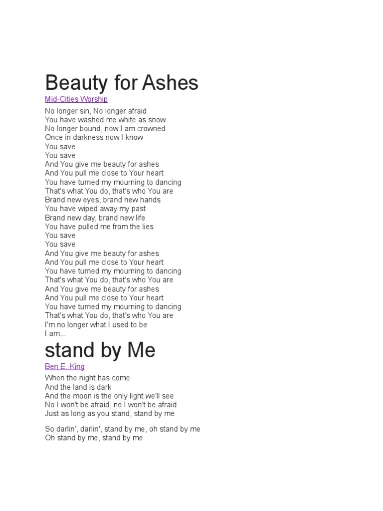 Beauty For Ashes Lyrics Pdf