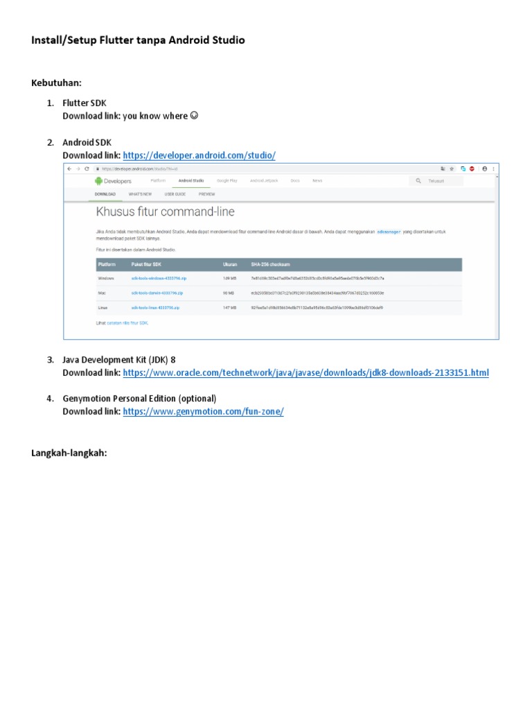 Instalasi Flutter di VS Code Tanpa Android Studio | PDF
