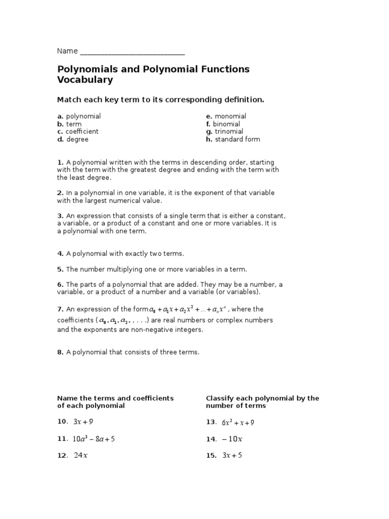 Polynomials: Definitions and Operations | PDF | Polynomial | Numbers
