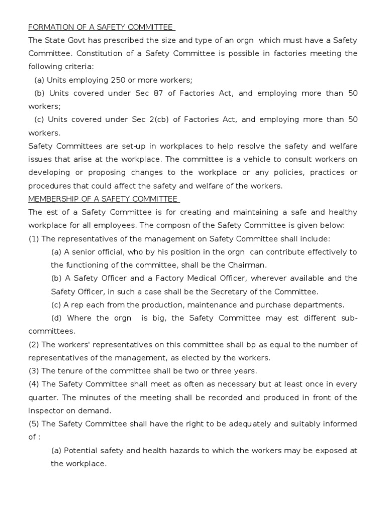 Safety Committee PDF Occupational Safety And Health Safety