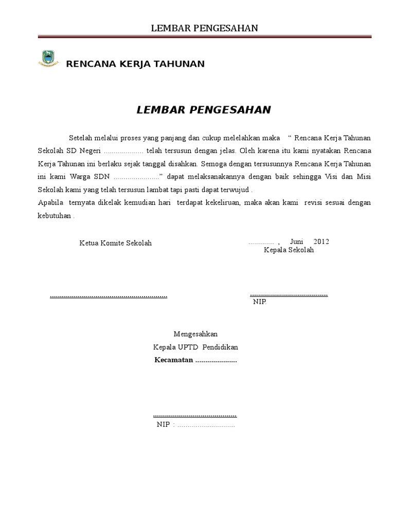 Lembar Pengesahan RKT | PDF