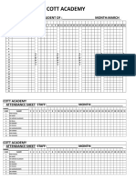 Cott Academy: ATTENDANCE SHEET STUDENT OF: - MONTH:MARCH