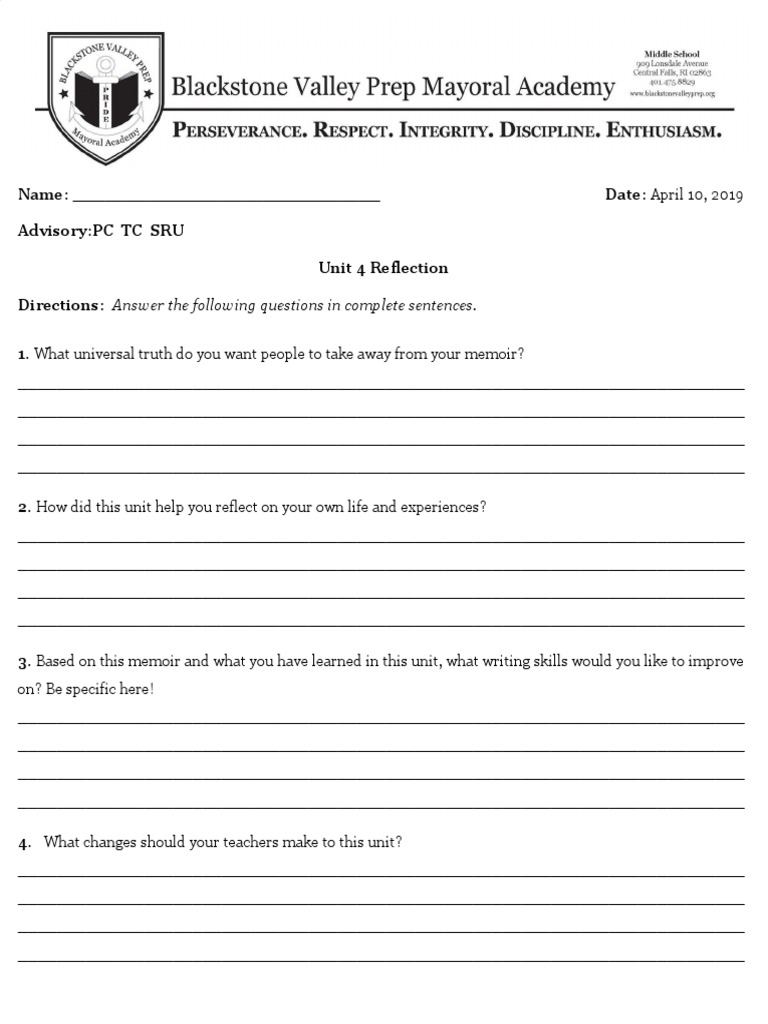 Unit 4 Reflection Memoir Guide | PDF | Career & Growth