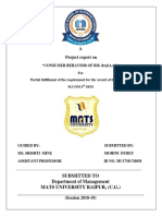 A Project Report On: Submitted To Department of Management Mats University Raipur, (C.G.)