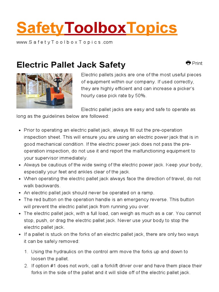 Electric Pallet Jack Safety | Pallet | Forklift