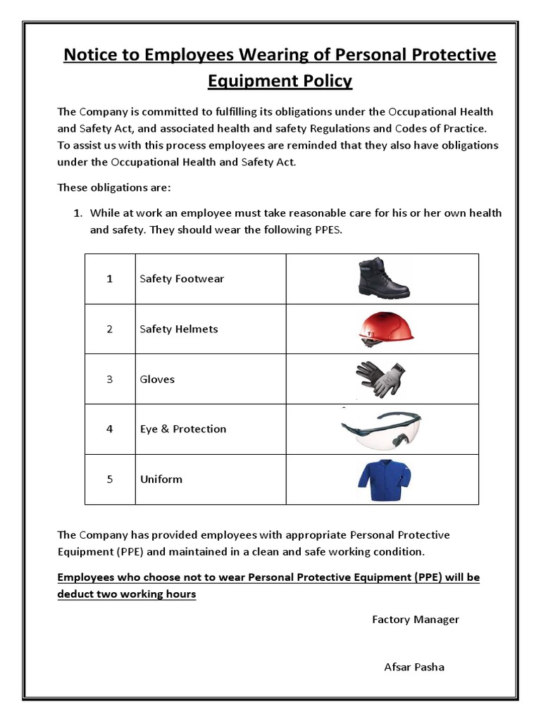 Notice to employees for ppes