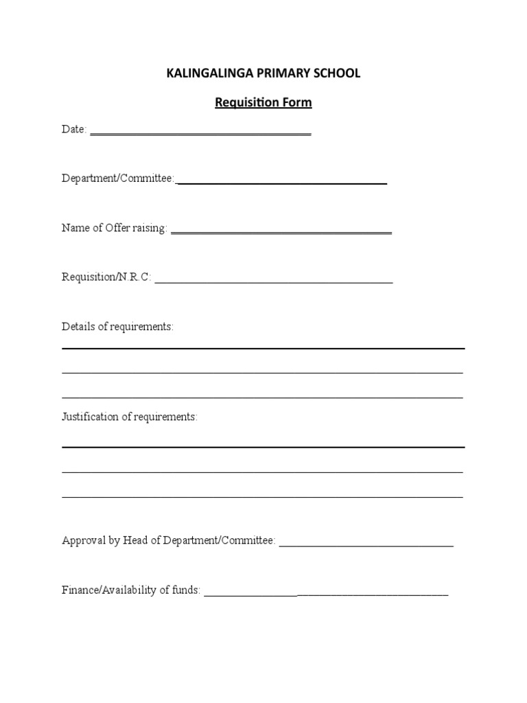 Kalingalinga Primary School Requisition Form | PDF