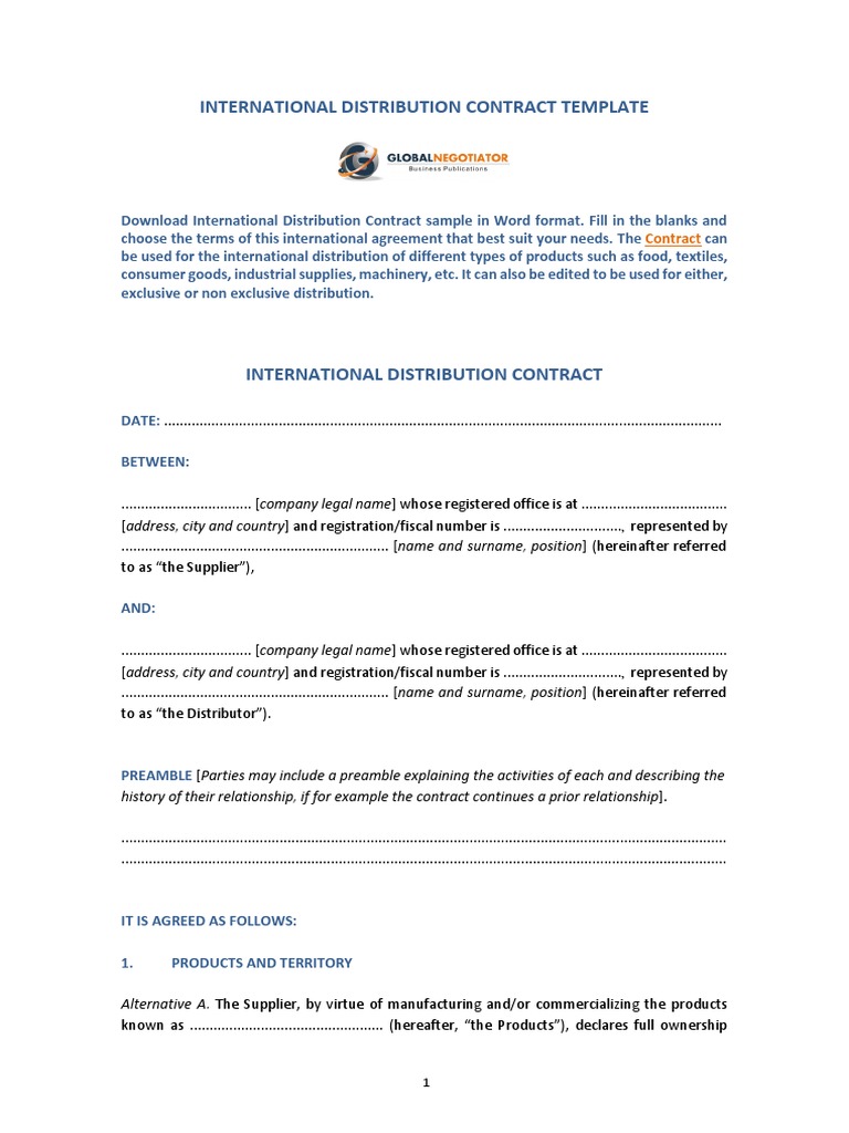 International Distribution Contract Template | PDF | Arbitration ...