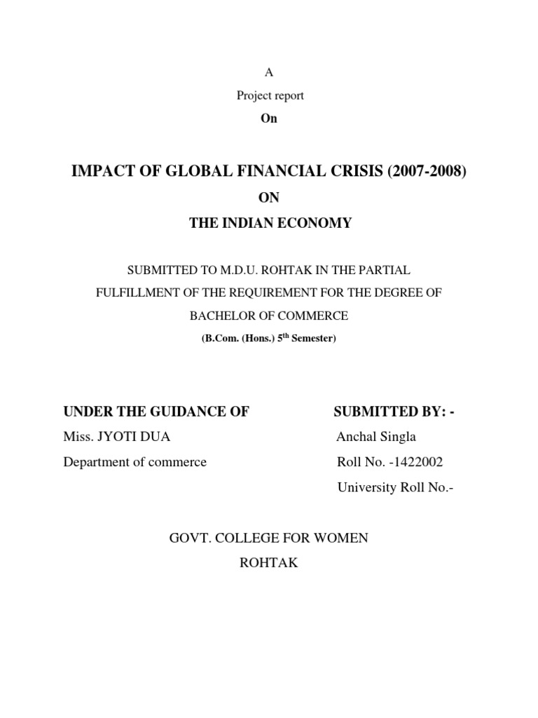 Impact of Global Financial Crisis (2007-2008) : ON The Indian Economy ...