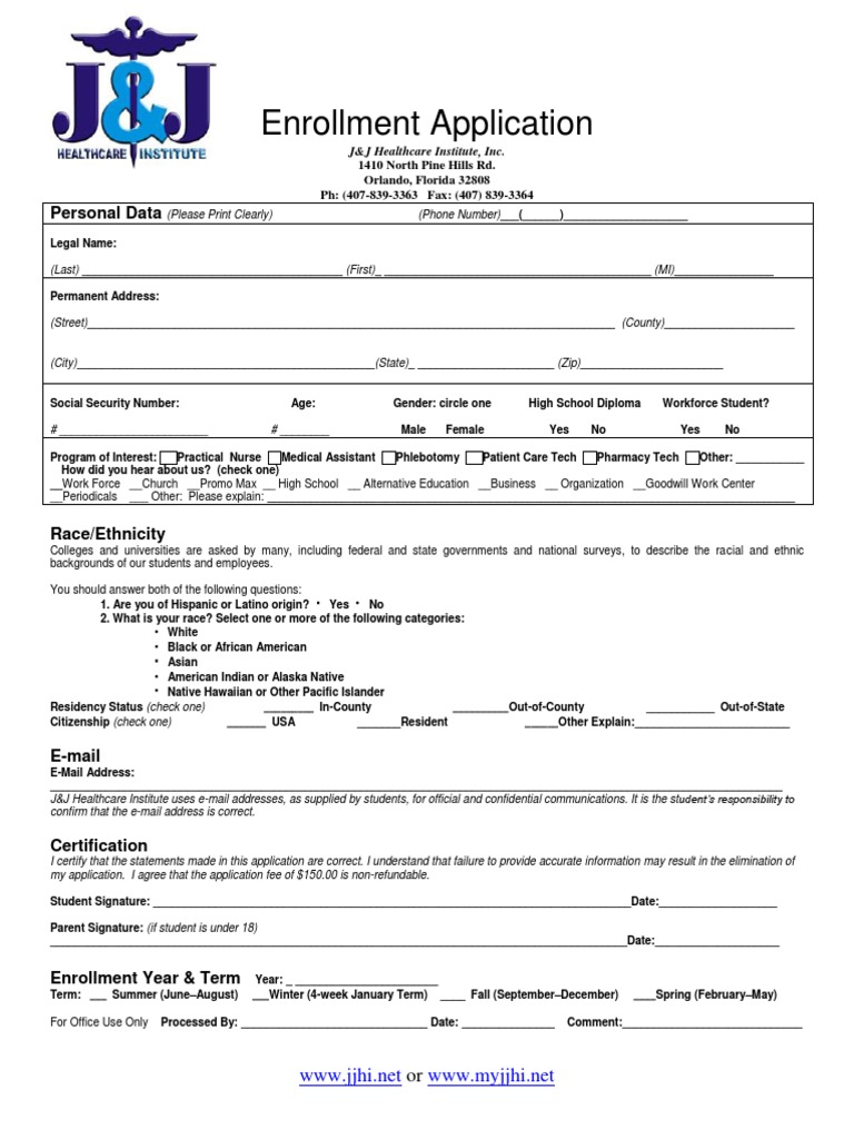 J&J Healthcare Enrollment Form | PDF | Race And Ethnicity In The United ...