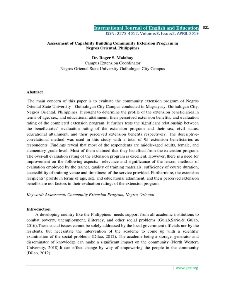 Community Extension Program Assessment | PDF | Evaluation | Poverty