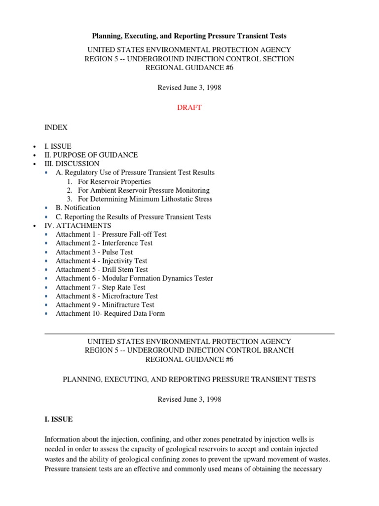 1998 Pressure Transient Tests Guidelines - Draft (EPA) | PDF ...