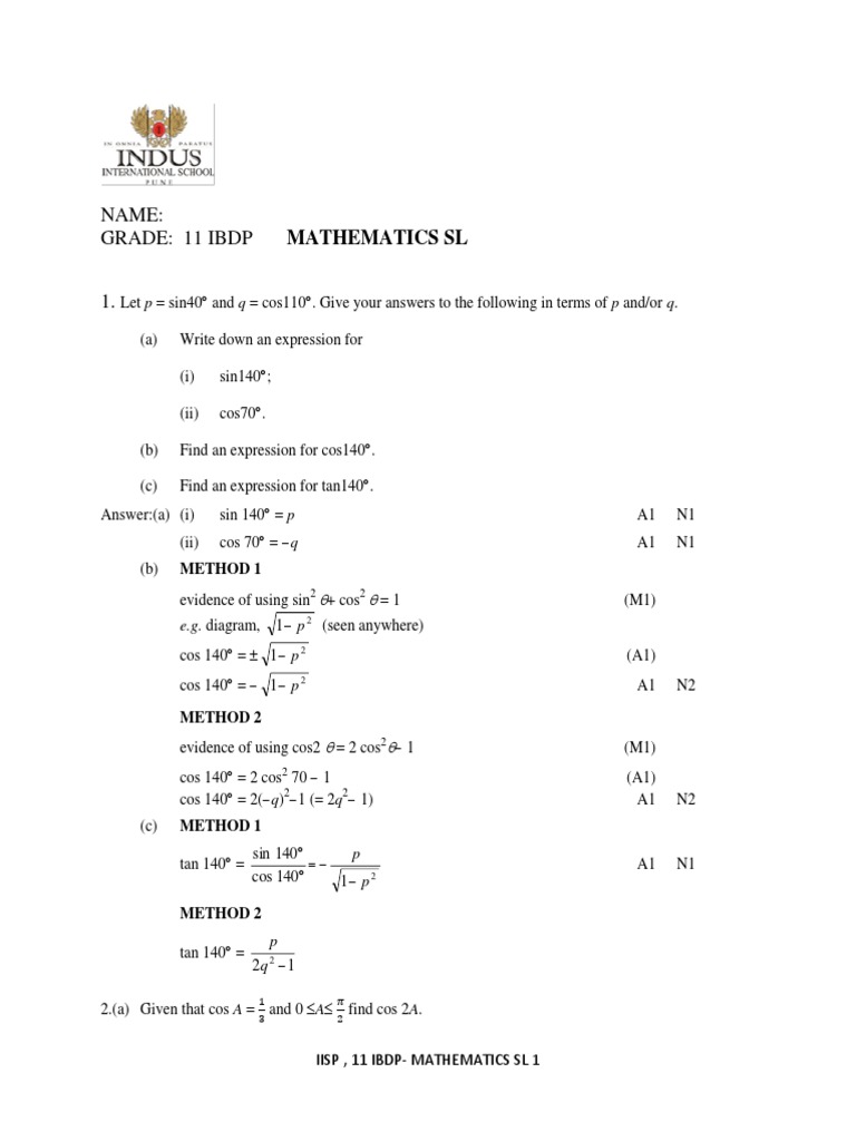 11 Ibdp Math SL - Question Bank | PDF | Sine | Circle