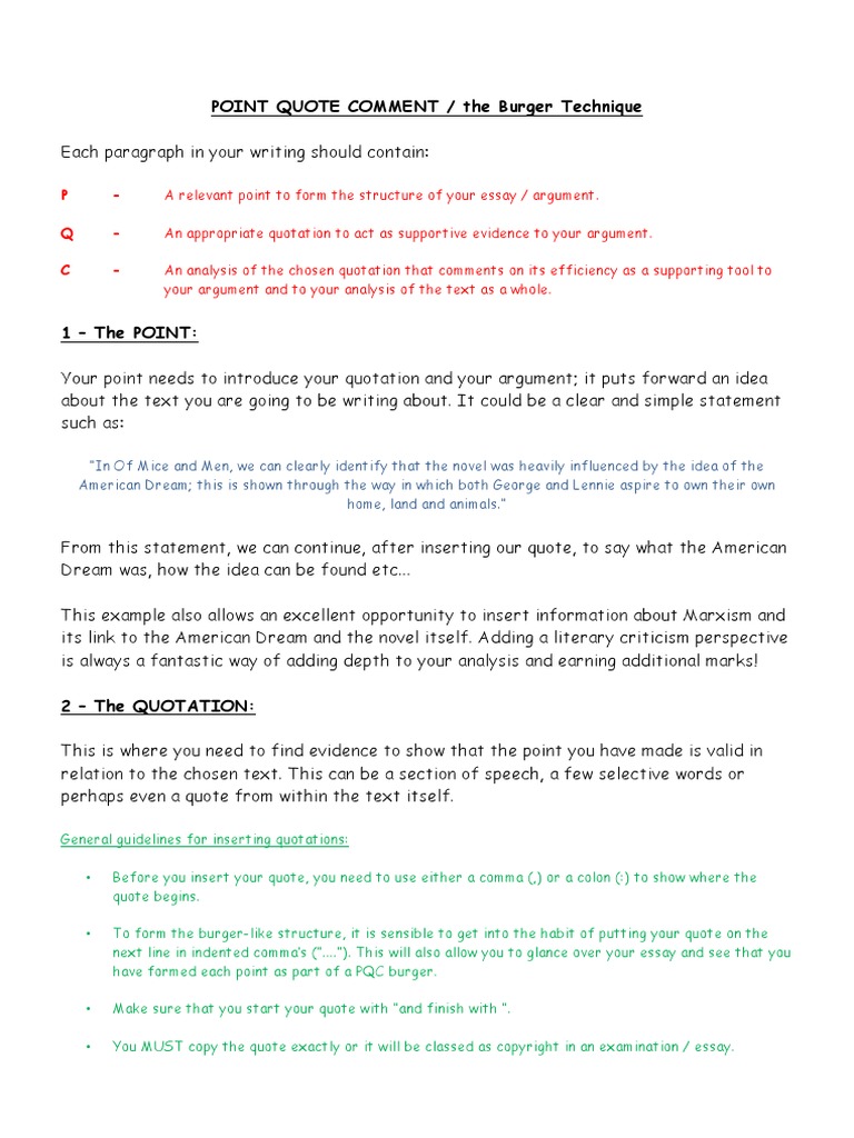 Point Quote Comment | PDF | Essays | Argument