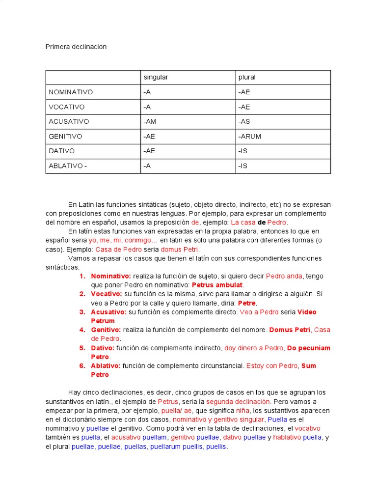 1 Latin Primera Declinacion PDF latín Semántica