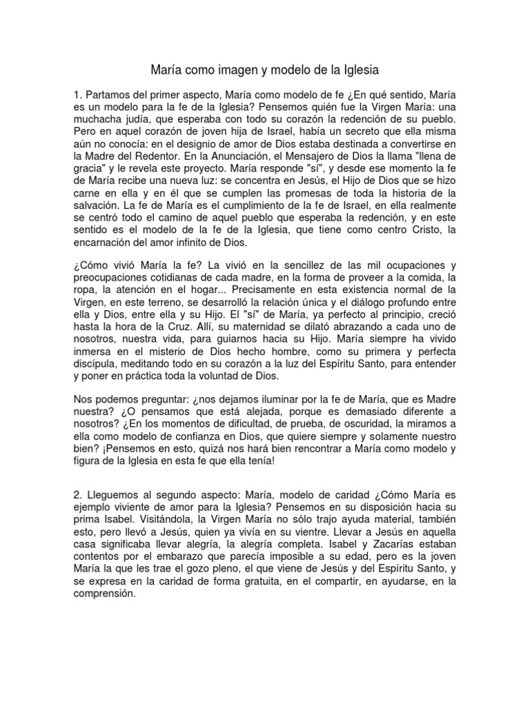 María como modelo de fe, caridad y unión con Cristo para la Iglesia ...