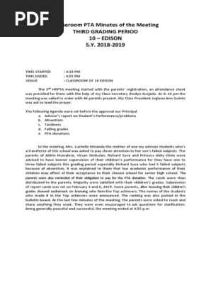 Minutes of HPTA Meeting