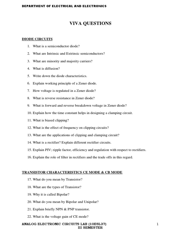 Viva Questions Download Free PDF Amplifier Bipolar Junction