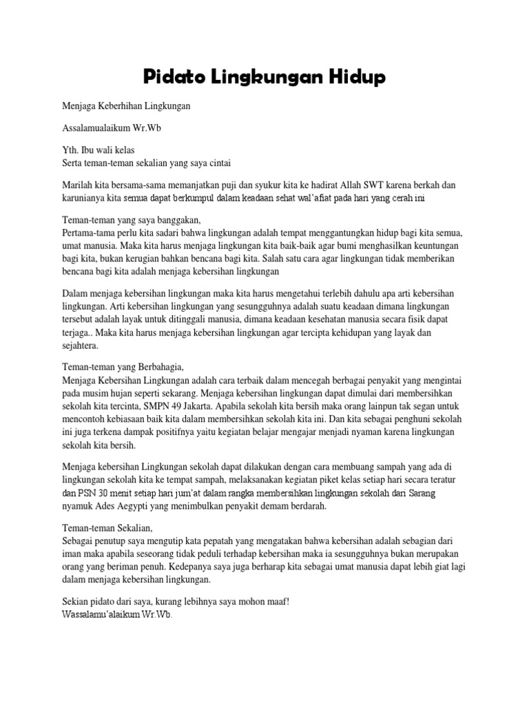 Contoh Pidato Lingkungan Hidup Docx