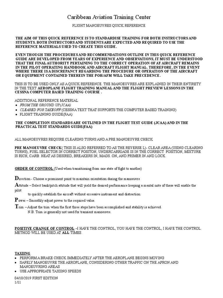 Flight Maneuvers Quick Reference Guide | PDF | Flight Dynamics (Fixed ...