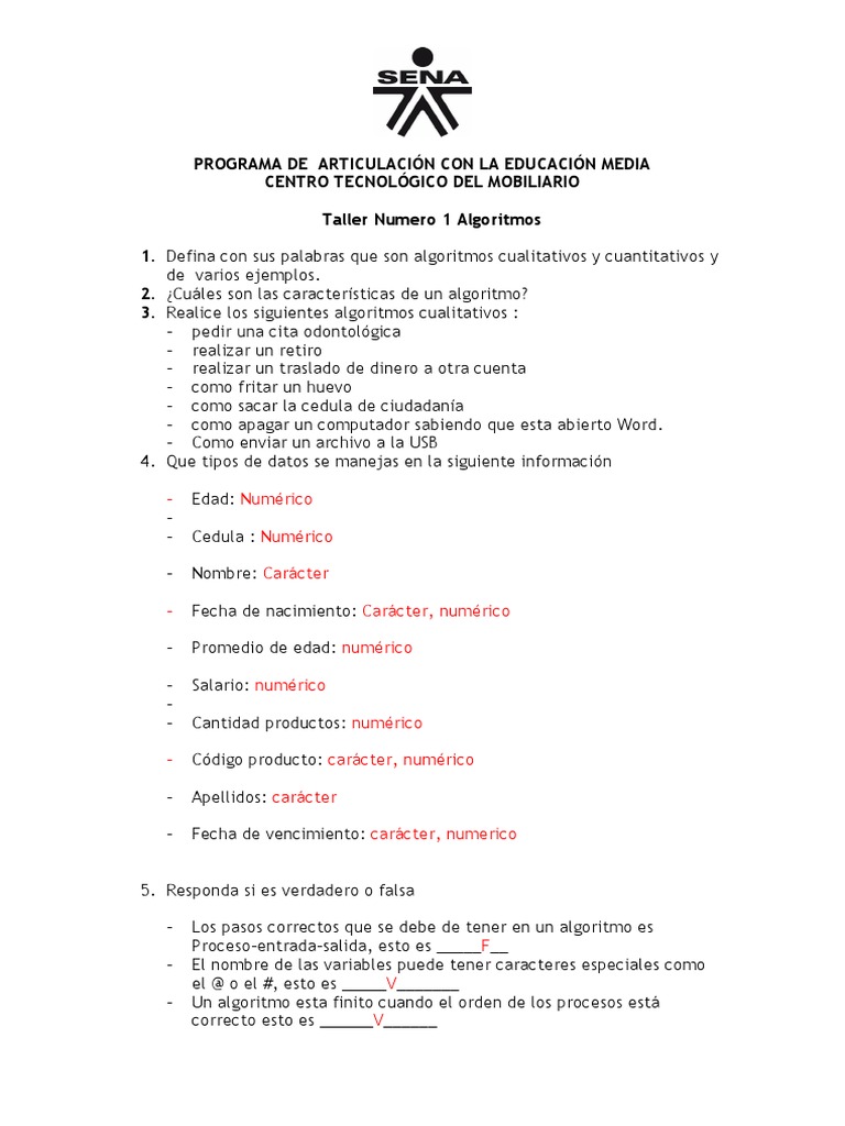 1 Taller - 1 - Algoritmos | PDF | Algoritmos | Programa de computadora