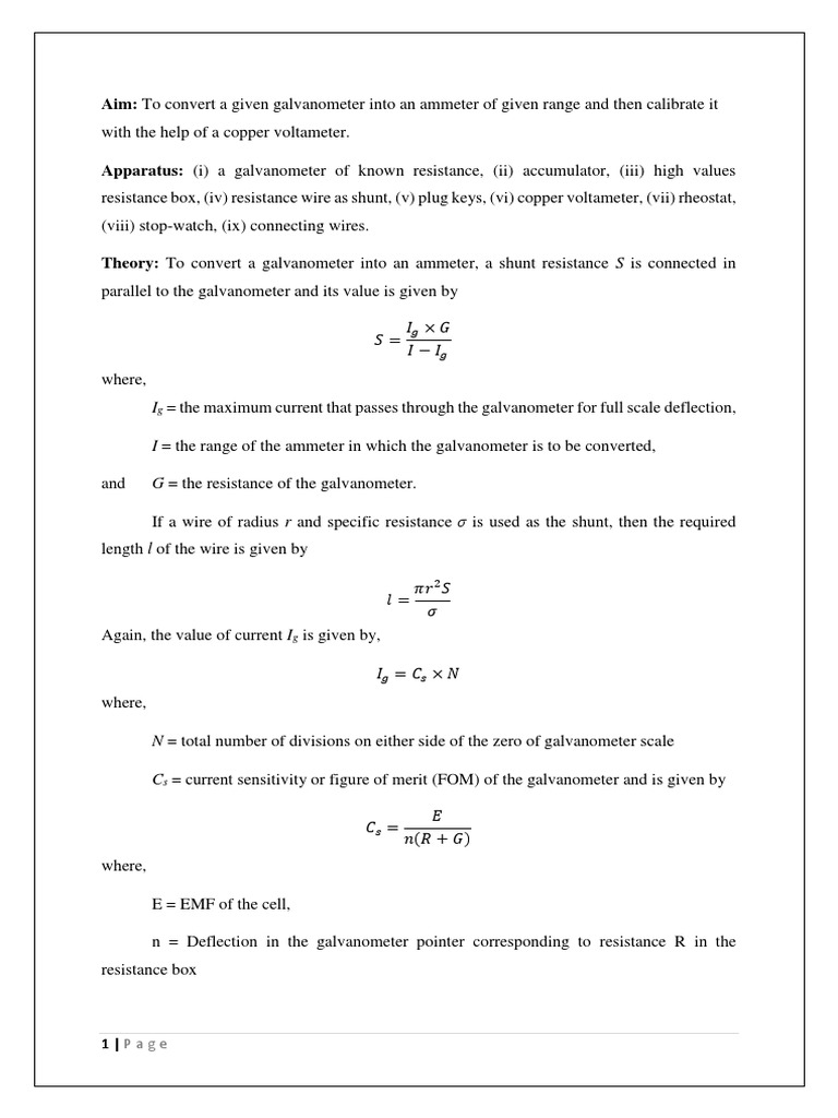 Conversion of Galvanometer To Ammeter Practical PDF Scientific