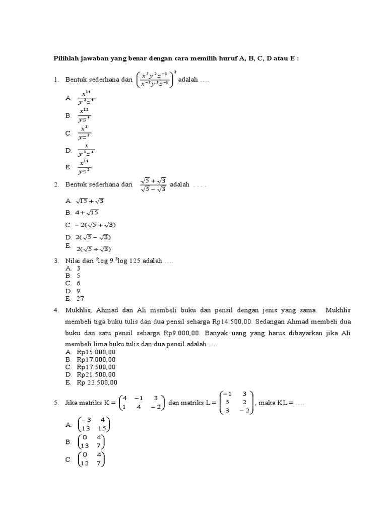 Soal Matematika dan Statistika Terlengkap | PDF