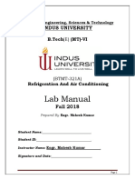 INDUS Univ B.Tech(E) Refrigeration & Air Conditioning Lab Manual Fall 2018