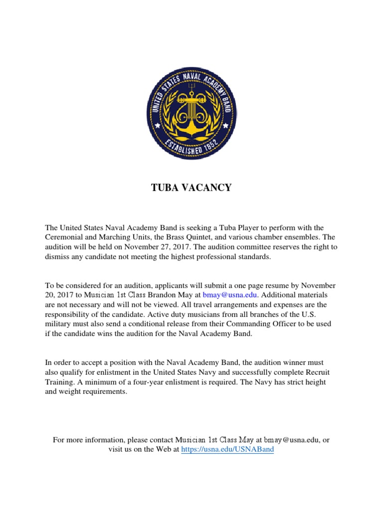 Tuba Audition PDF PDF Audition United States Naval Academy