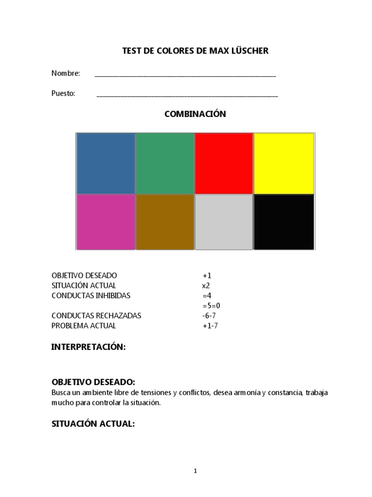 Test de Colores de Lüscher: Interpretación | PDF | Conceptos ...