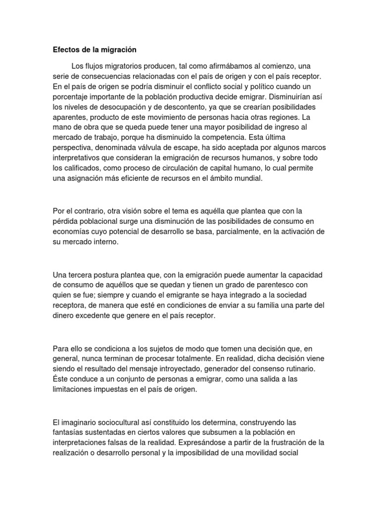 Efectos de La Migración | PDF | Migración humana | Emigrantes