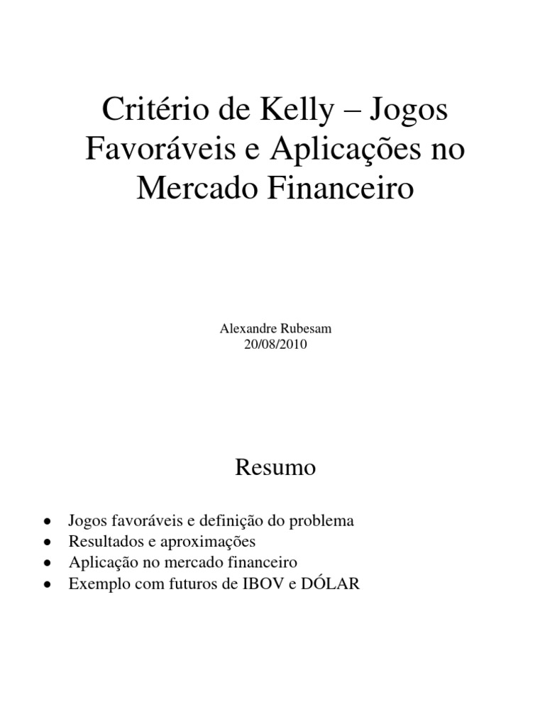 Critério de Kelly PDF Risco Renda fixa