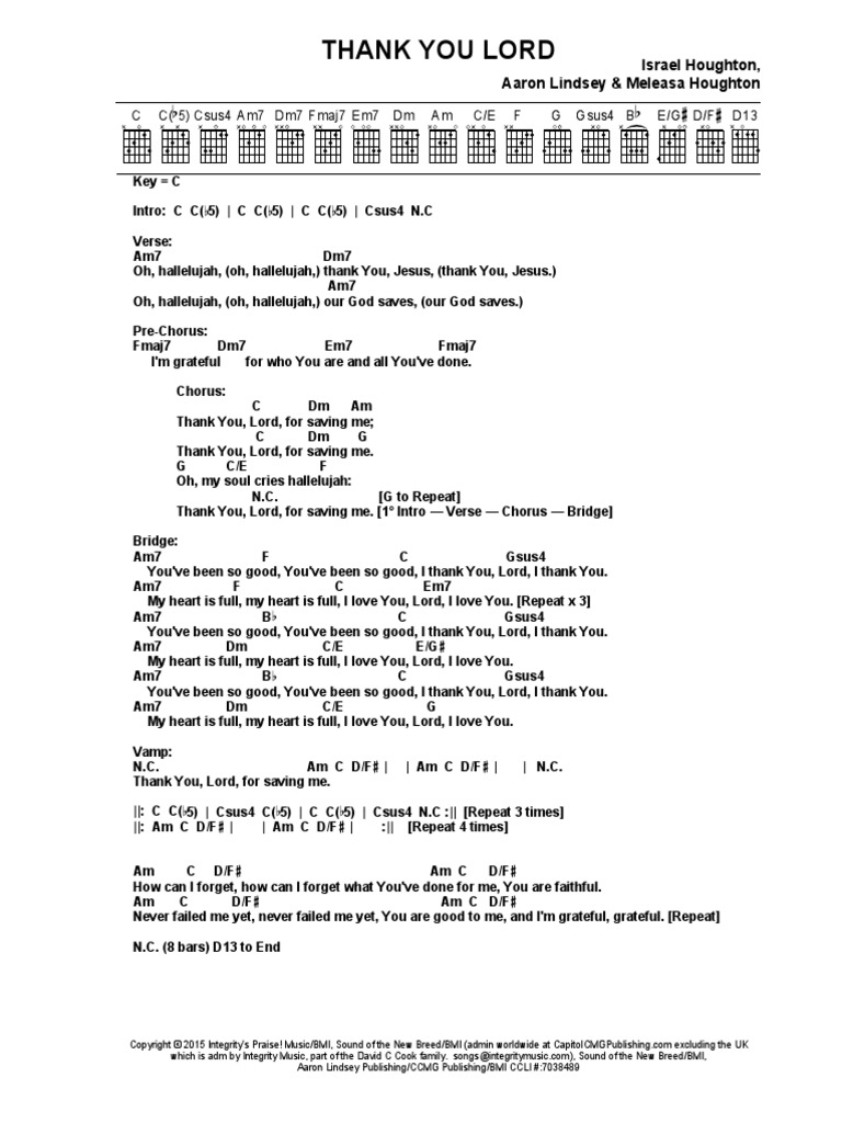 Thank You Lord Israel Houghton Chord Chart In C Song Structure Elements Of Music