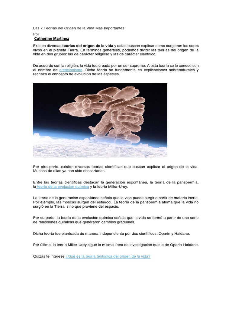 Siete Teorías del Origen de la Vida | PDF | Vida | Organismos