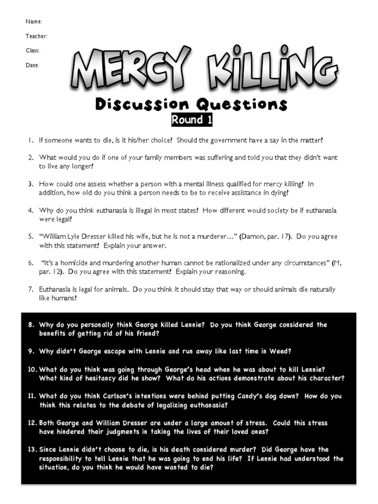 Mercy Killing Questions 10 16 39 AM PDF Psychology Behavioural