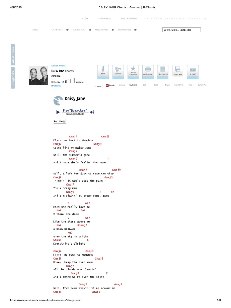 DAISY JANE Chords America PDF Music Industry Leisure