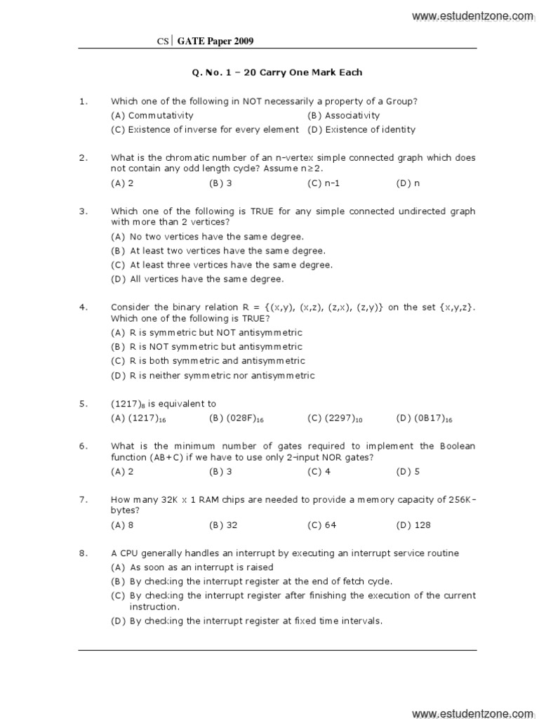 GATE CS Exam 2009 Questions | PDF