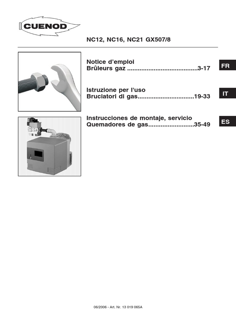 Notice technique brûleurs Cuénod NC1221 PDF Soupape Chaudière — free download