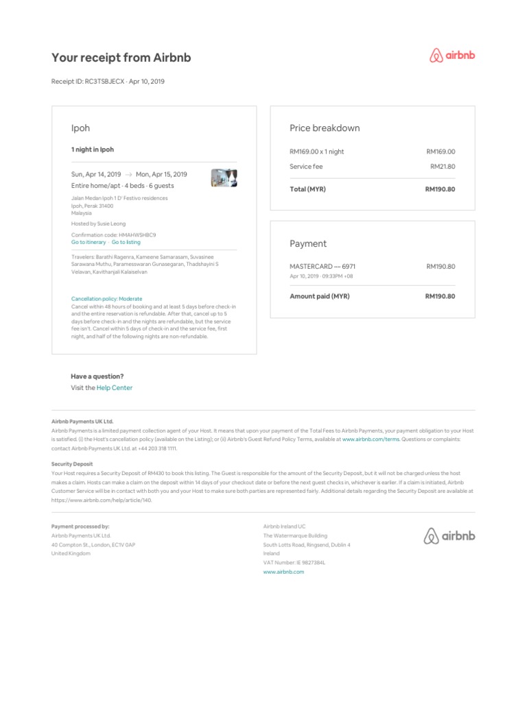 Your Payment Receipt Pdf Airbnb Fee