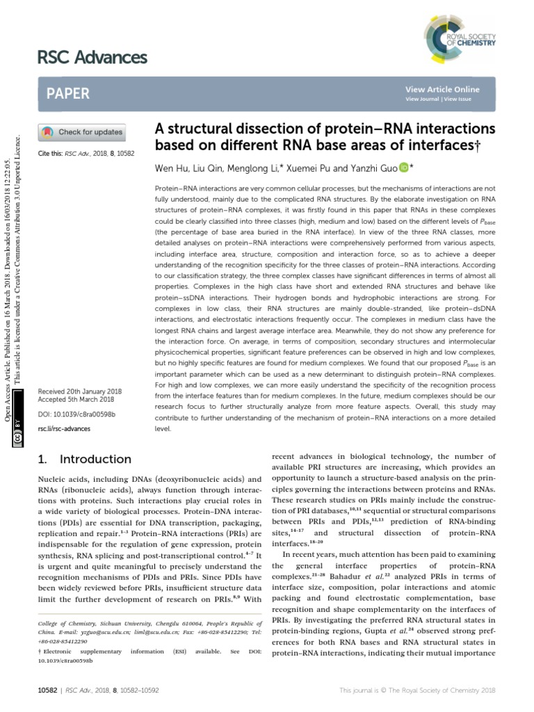 A Structural Dissection of protein-RNA Interaction PDF | PDF | Rna ...