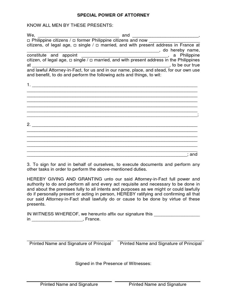Joint Special Power of Attorney Form | PDF | Power Of Attorney ...