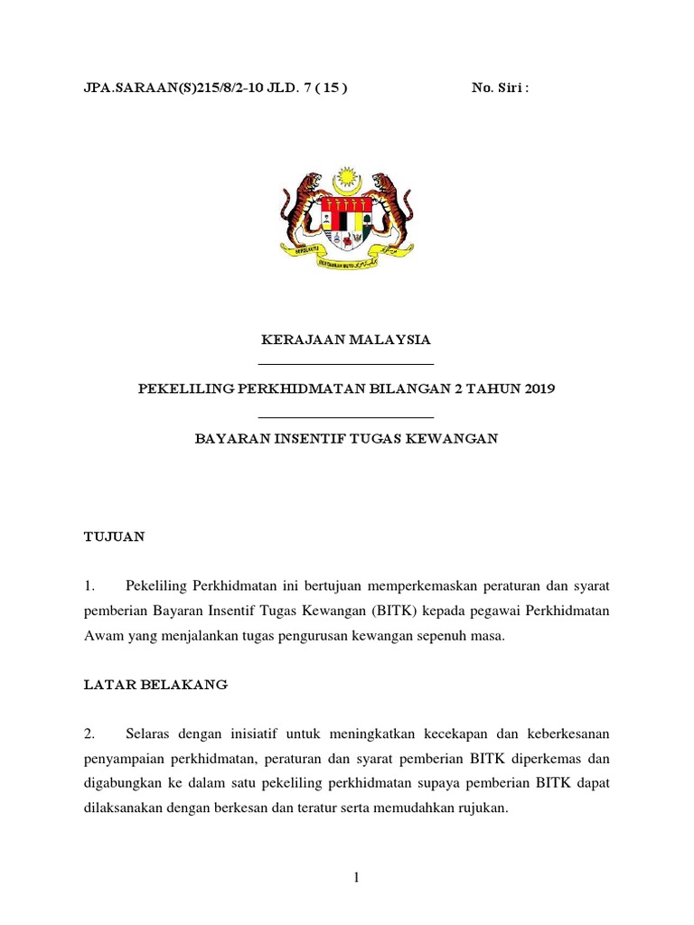 Pp Bil 2 Tahun 2019 Bayaran Insentif Tugas Kewangan Pdf