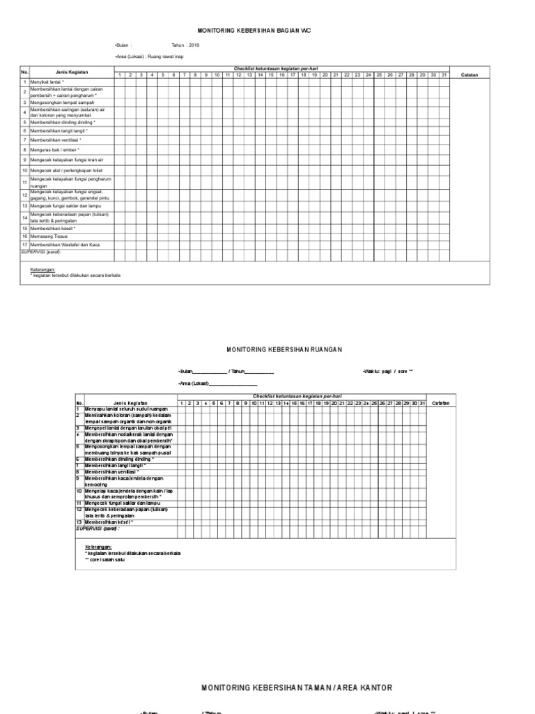 Checklist Monitoring Kebersihan PDF
